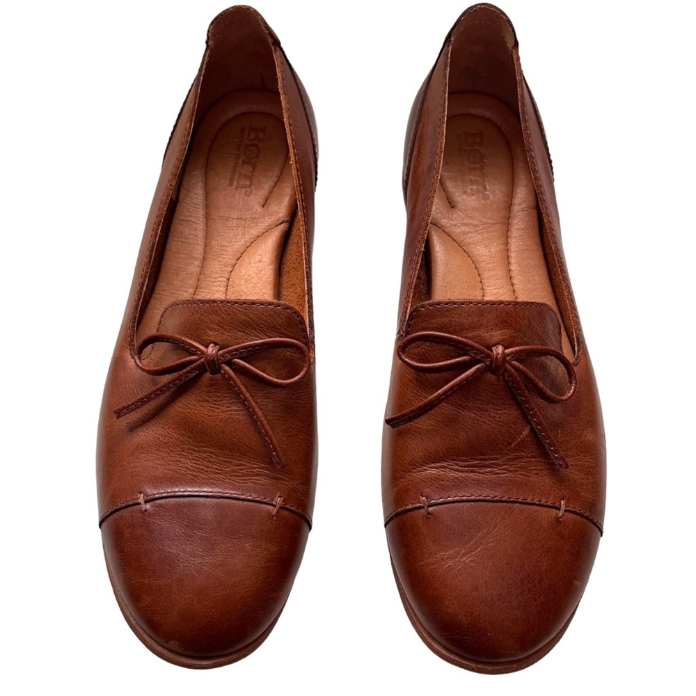 Born Womens Gallatin, Leather, Slip On Flats Loafer, Bow,British Tan, 8M, Preppy